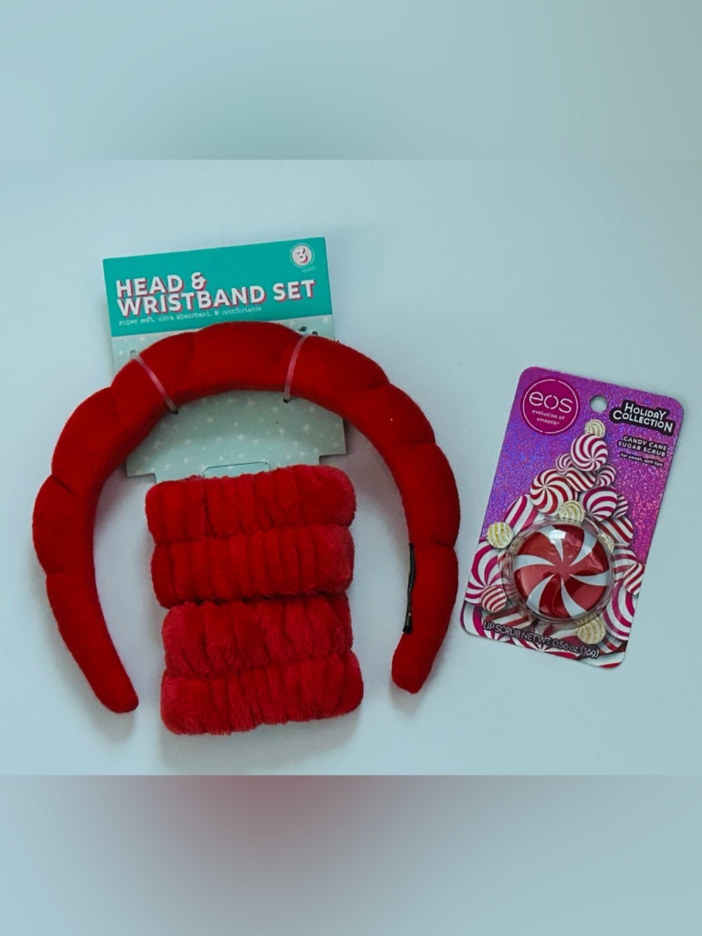 NEW!! 3 Piece Plush Headband & Wristband Home Facial Spa Set & Lip Scrub (NWT)